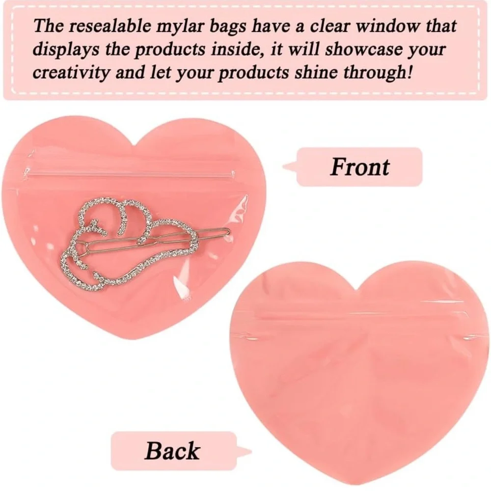 (25) Pink Heart-Shaped Resealable Bags